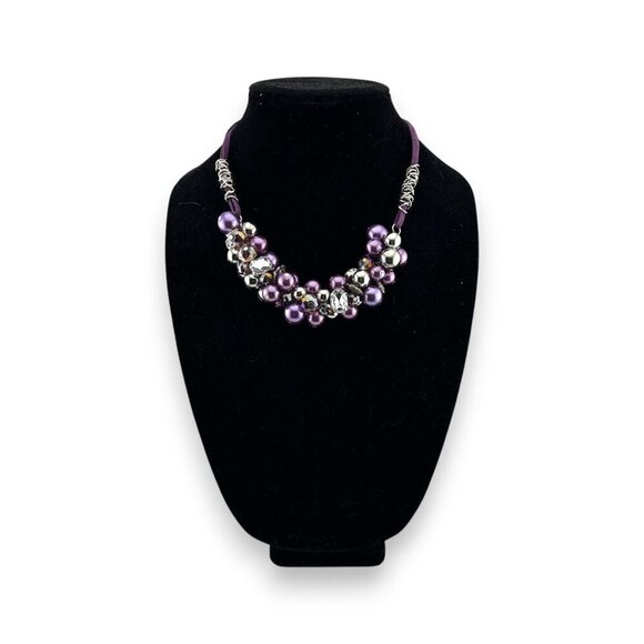 Chunky Bubble Necklace Purple and Silver Balls - Picture 3 of 11